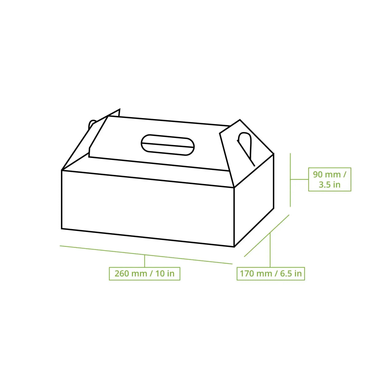Kuchenbox aus Pappe mit Griff, weiß & braun, faltbar - alle Größen